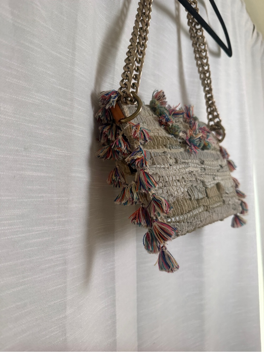 Kooreloo Woven Tassel Crossbody Bag Gray Multi Fringe Chain Designer Handbag - Picture 13 of 17